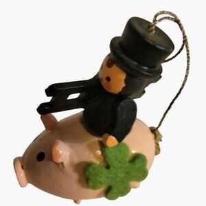 SEVI Good Luck Pig Ornament Chimney Sweep Lucky Four Leaf Clover Germany